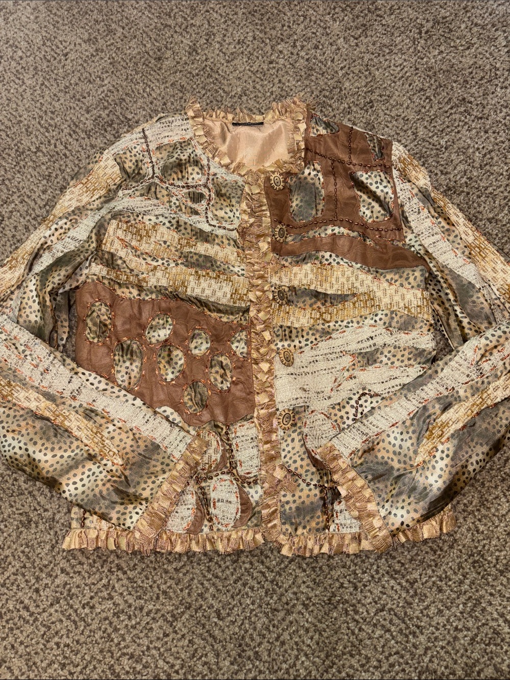 Women's Cheetah Ruffle Beaded 
Jacket in Beige & Brown Small